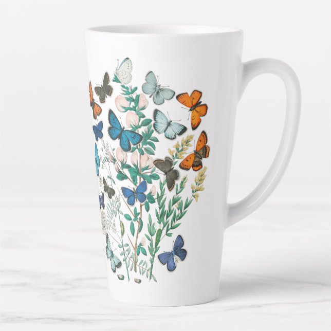19th century antique butterflies moth illustration latte mug (Right)