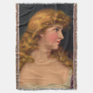 19th century beautiful woman print throw blanket