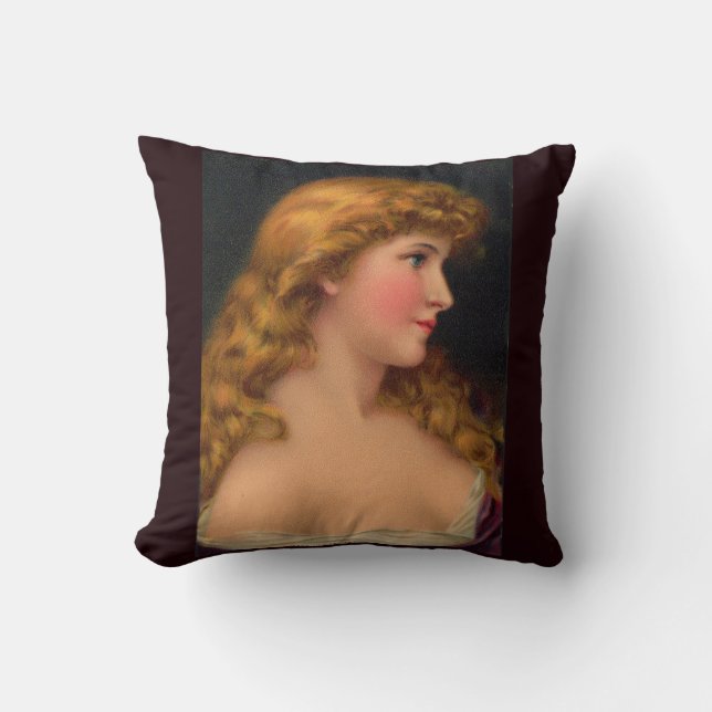 19th century beautiful woman print throw pillow (Front)