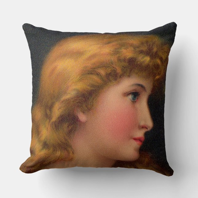 19th century beautiful woman print throw pillow (Front)