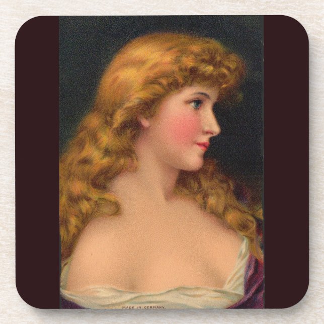 19th century beautiful woman with long hair beverage coaster (Front)