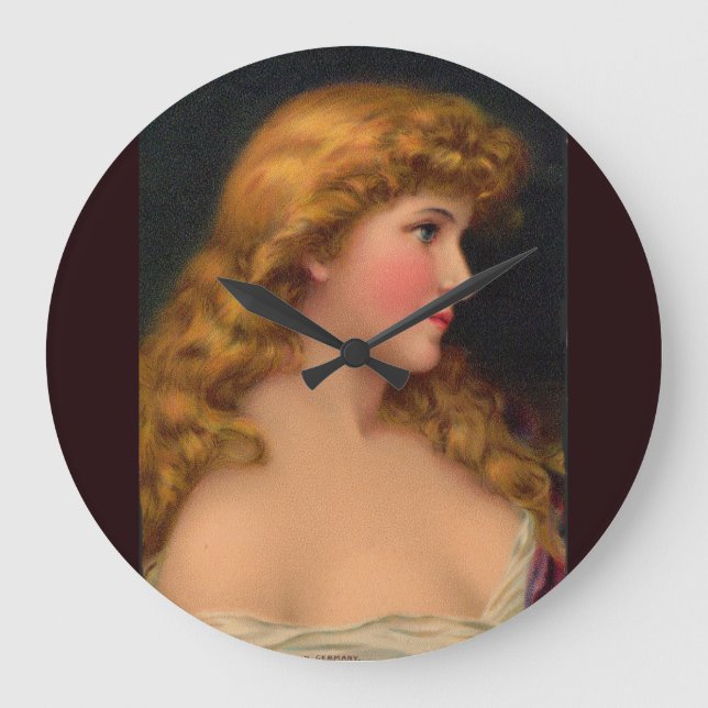 19th century beautiful woman with long hair large clock (Front)