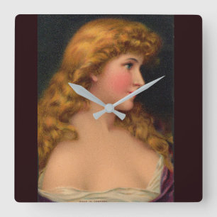 19th century beautiful woman with long hair square wall clock