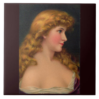 19th century beautiful woman with long hair tile