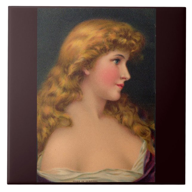 19th century beautiful woman with long hair tile (Front)
