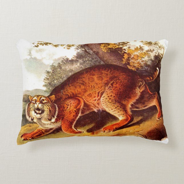 19th century bobcat print accent pillow (Front)
