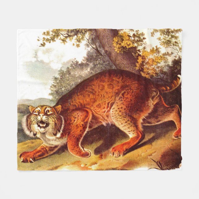 19th century bobcat print fleece blanket (Front (Horizontal))