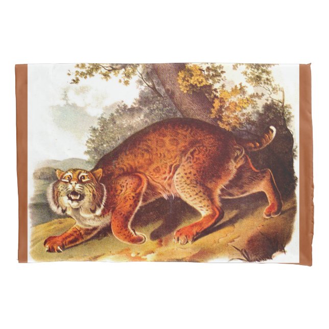 19th century bobcat print pillow case (Front-Left)