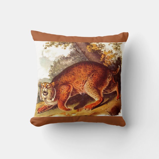 19th century bobcat print throw pillow (Front)
