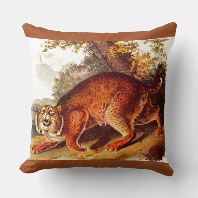 19th century bobcat print throw pillow (Front)