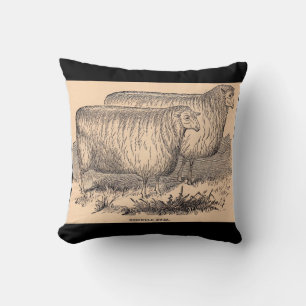 19th century Cotswold ewes print Throw Pillow
