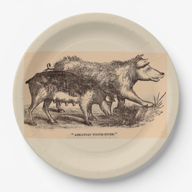 19th century farm animal print pigs paper plates (Front)