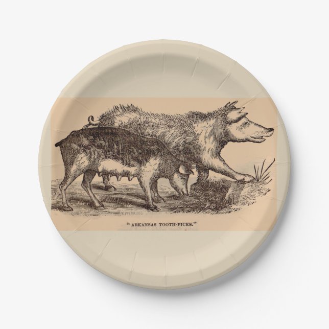 19th century farm animal print pigs paper plates (Front)