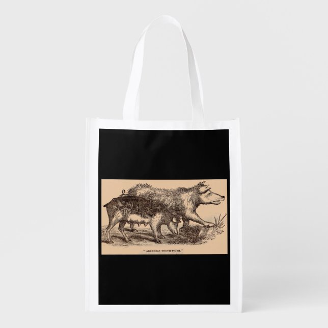 19th century farm animal print pigs print reusable grocery bag (Front)