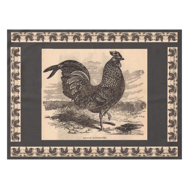 19th century Gallus Sonneratii rooster print Tablecloth (Front (Horizontal))