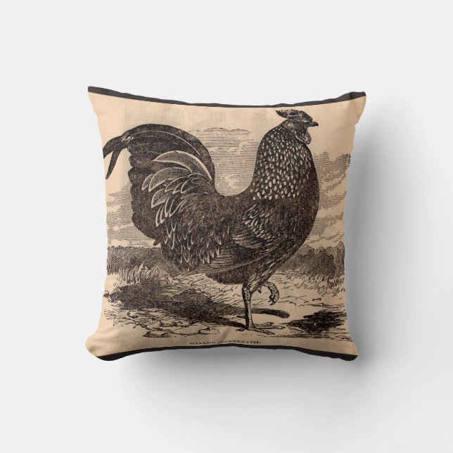 19th century Gallus Sonneratii rooster print Throw Pillow (Front)