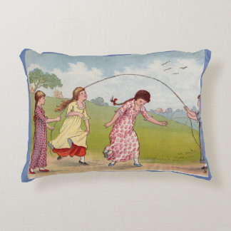 19th century girls playing jump rope accent pillow