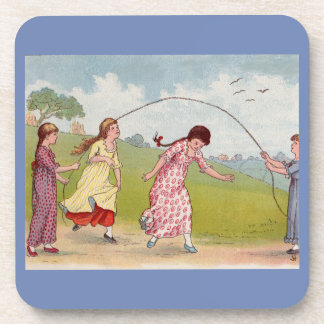 19th century girls playing jump rope beverage coaster