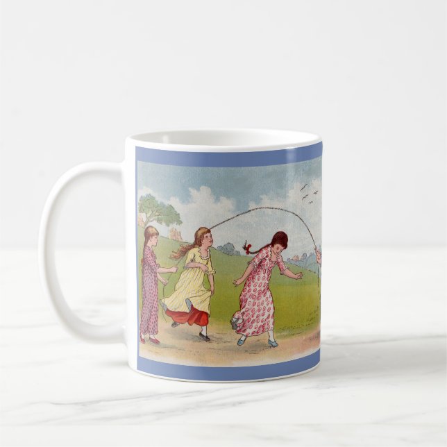 19th century girls playing jump rope coffee mug (Left)