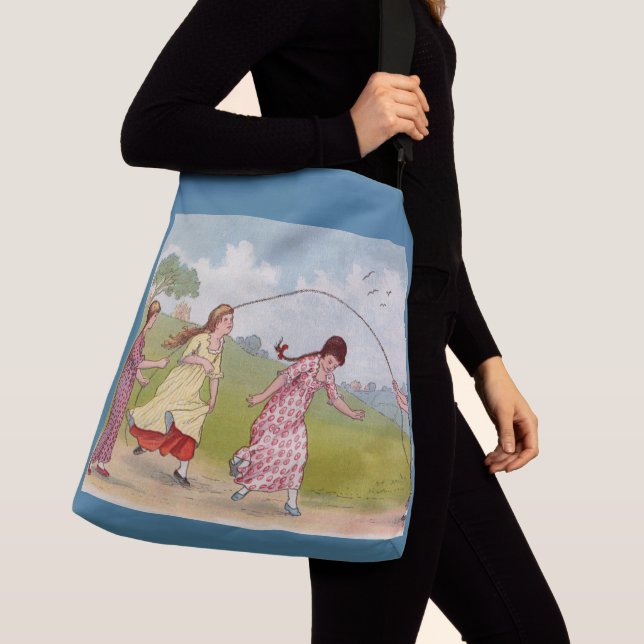 19th century girls playing jump rope crossbody bag (Close Up)