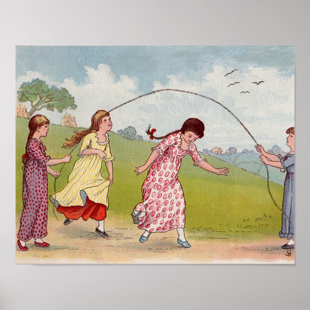 19th century girls playing jump rope poster | Zazzle