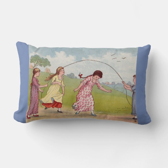 19th century girls playing jump rope print lumbar pillow (Front)