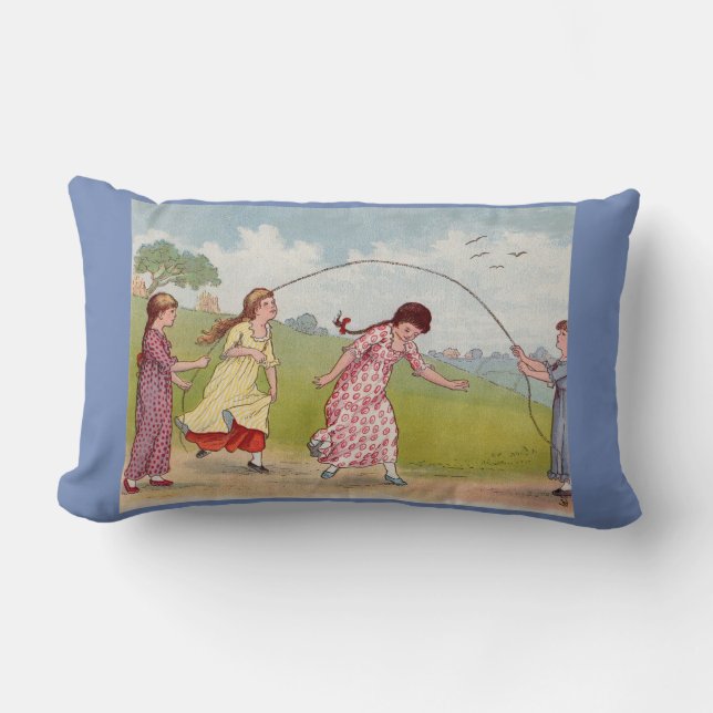 19th century girls playing jump rope print lumbar pillow (Front)
