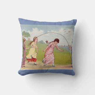 19th century girls playing jump rope print throw pillow