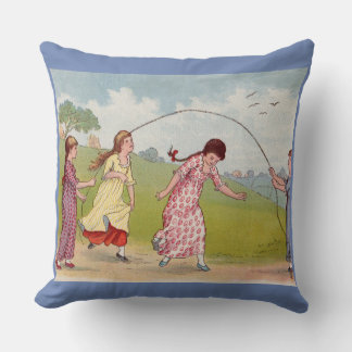19th century girls playing jump rope throw pillow