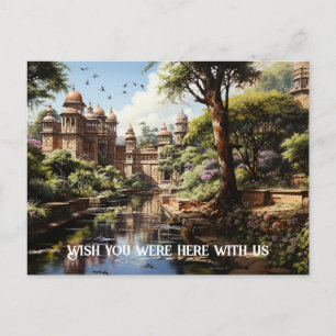 19th century Indian pleasure garden oil painting Postcard