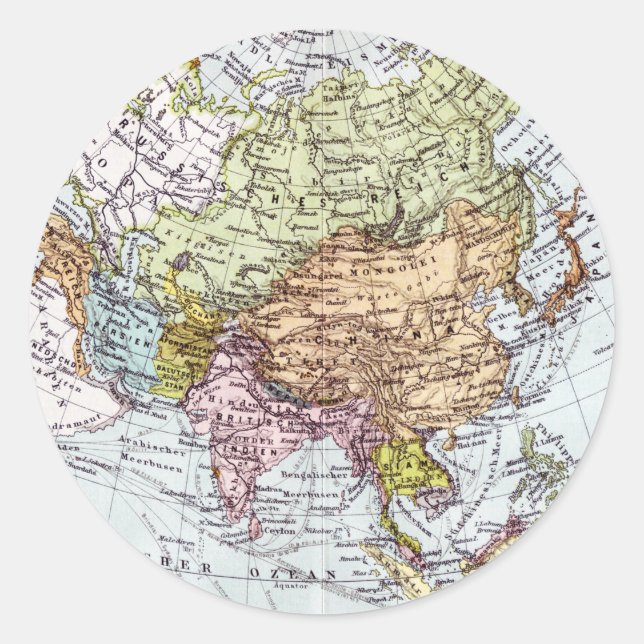 19th Century Map of Asia Classic Round Sticker (Front)
