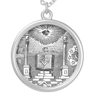 19th Century Masonic Blockcut engraving Necklace