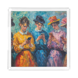 19th Century People Using Smartphones Acrylic Tray
