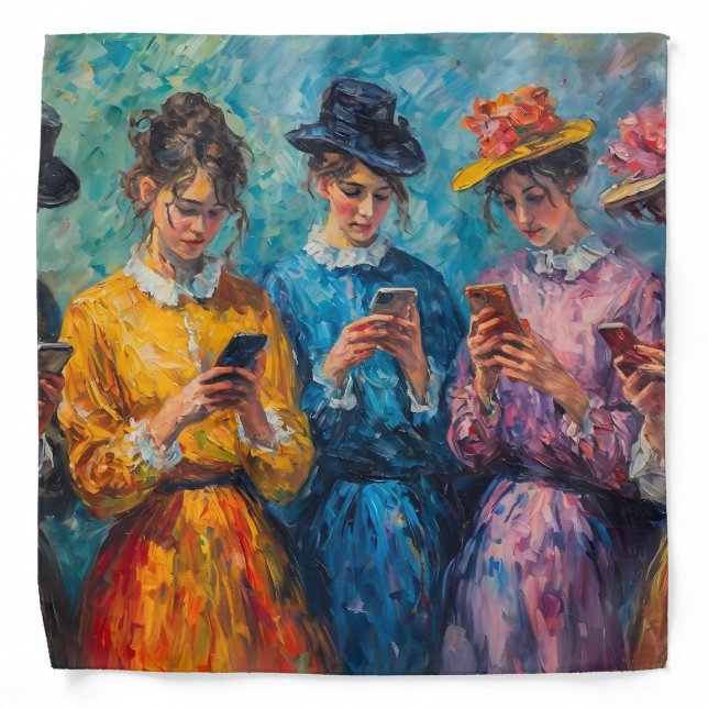 19th Century People Using Smartphones Bandana (Front)