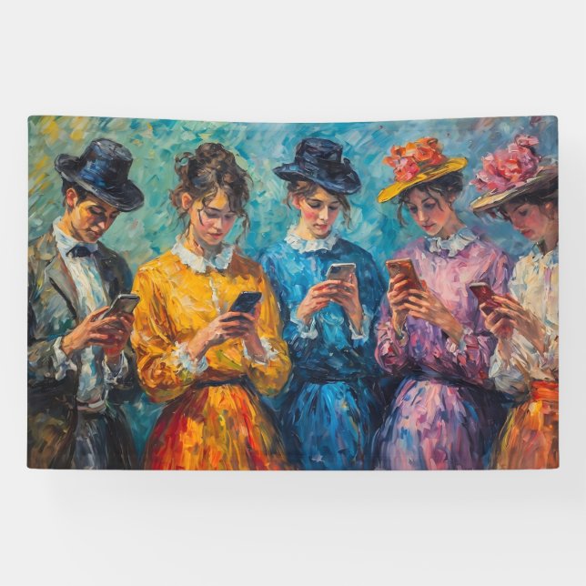 19th Century People Using Smartphones Banner (Horizontal)