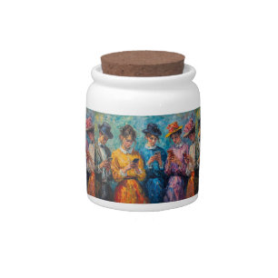 19th Century People Using Smartphones Candy Jar