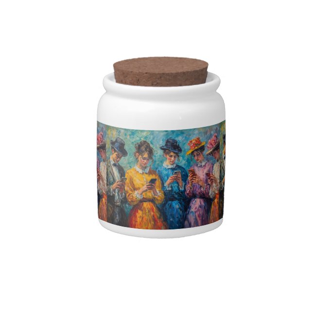 19th Century People Using Smartphones Candy Jar (Front)