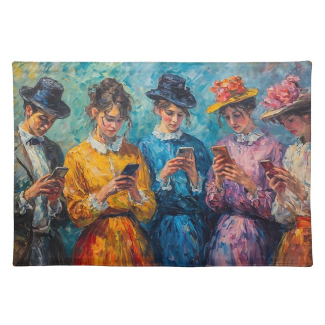 19th Century People Using Smartphones Cloth Placemat (Front)