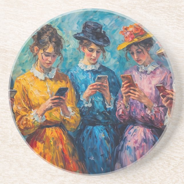 19th Century People Using Smartphones Coaster (Front)