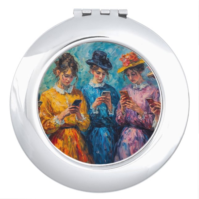 19th Century People Using Smartphones Compact Mirror (Front)