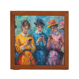 19th Century People Using Smartphones Desk Organizer