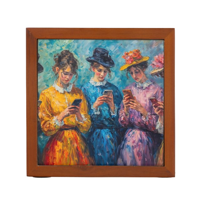 19th Century People Using Smartphones Desk Organizer (Front)