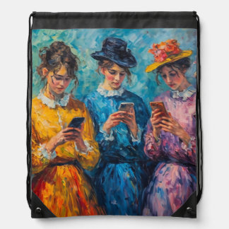19th Century People Using Smartphones Drawstring Bag
