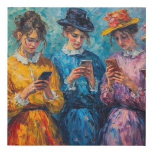 19th Century People Using Smartphones Faux Canvas Print