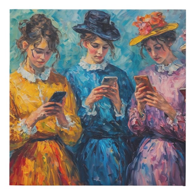 19th Century People Using Smartphones Faux Canvas Print (Front)