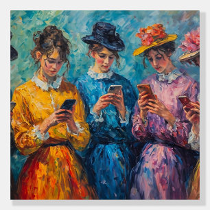 19th Century People Using Smartphones Foam Board