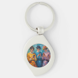 19th Century People Using Smartphones Keychain