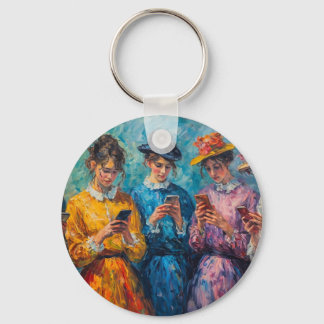 19th Century People Using Smartphones Keychain