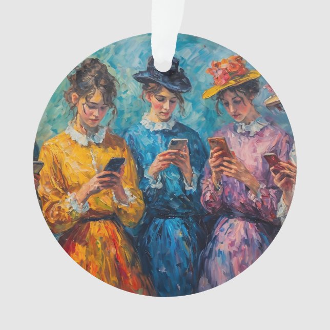 19th Century People Using Smartphones Ornament (Front)