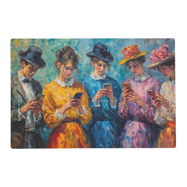 19th Century People Using Smartphones Placemat (Front)